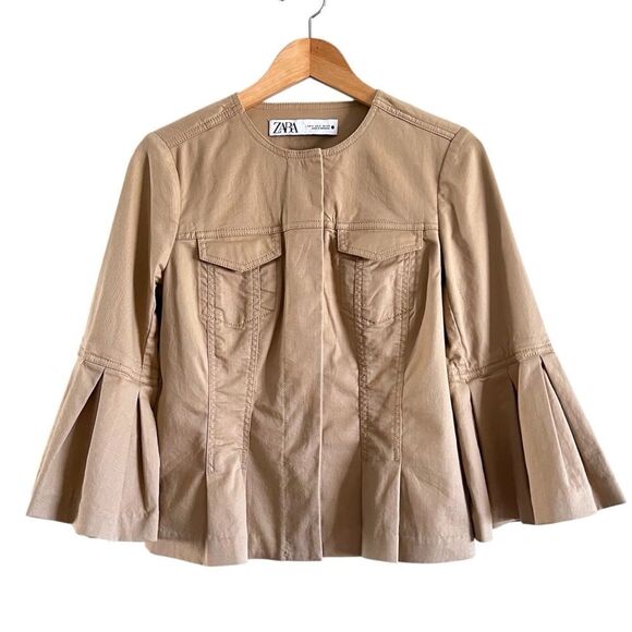 Zara Jackets & Blazers - Zara Cropped Bell Sleeve Khaki Jacket